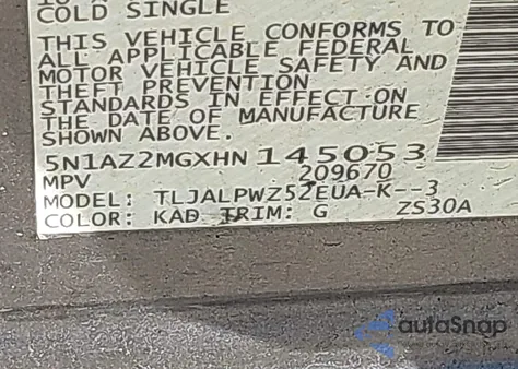 2017 Nissan Murano S из США, поврежденный, VIN 5N1AZ2MGXHN145053